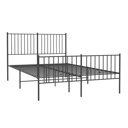 Black Metal Bed Frame with Footboard - 140x190cm, No Mattress
