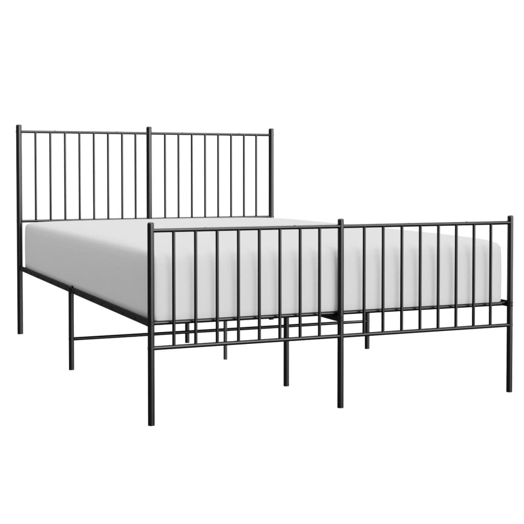 Black Metal Bed Frame with Footboard - 140x190cm, No Mattress