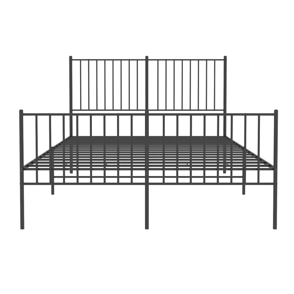 Black Metal Bed Frame with Footboard - 140x190cm, No Mattress