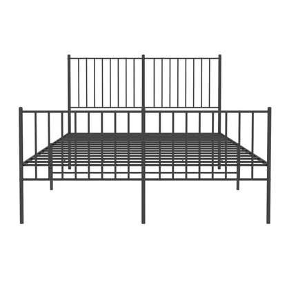 Black Metal Bed Frame with Footboard - 140x190cm, No Mattress