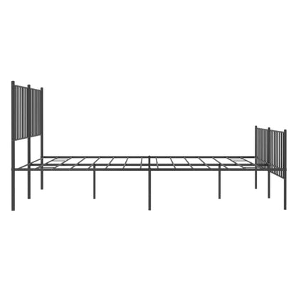 Black Metal Bed Frame with Footboard - 140x190cm, No Mattress