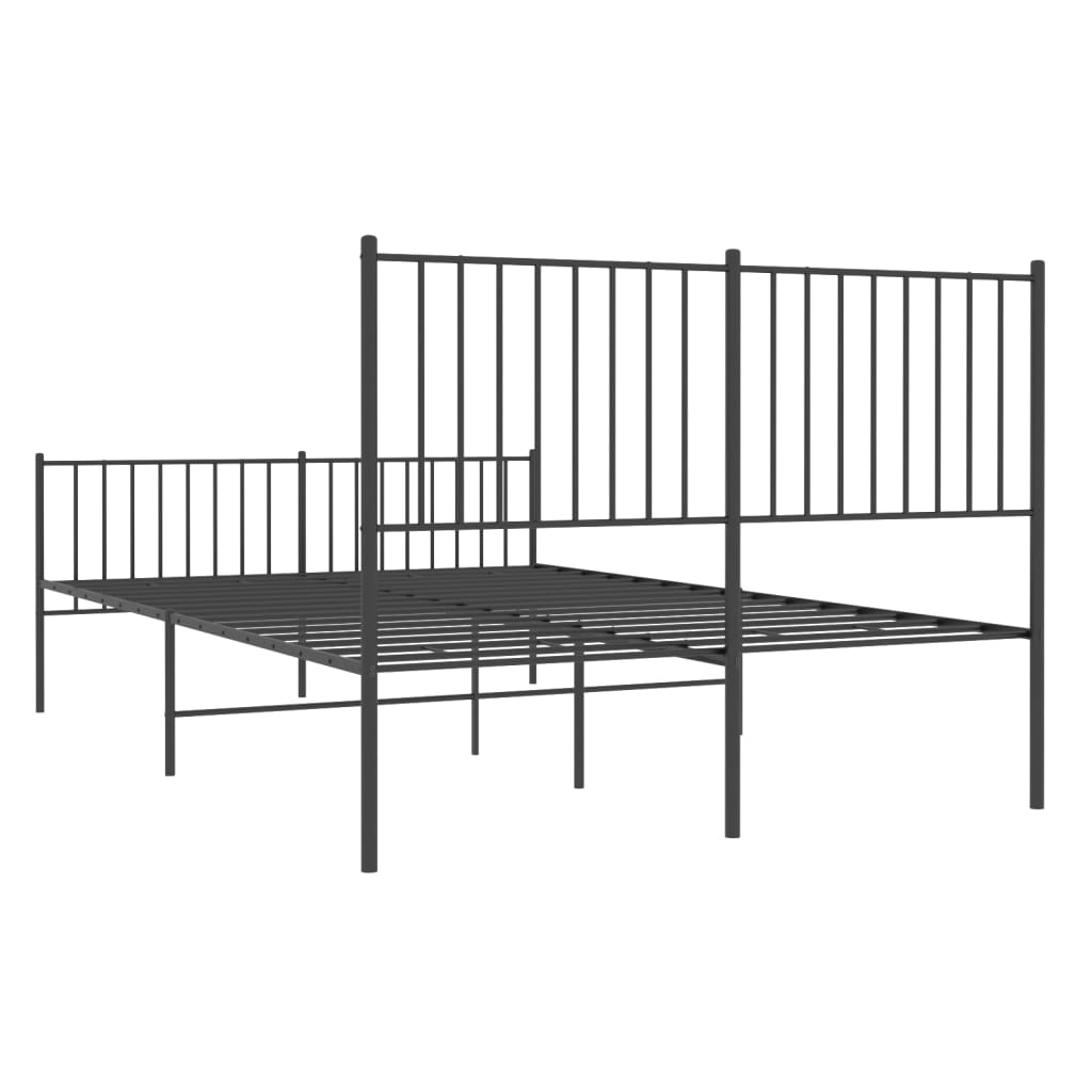 Black Metal Bed Frame with Footboard - 140x190cm, No Mattress