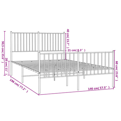 Black Metal Bed Frame with Footboard - 140x190cm, No Mattress