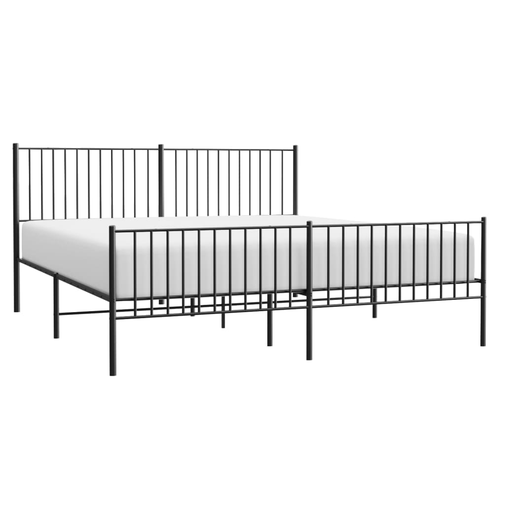 Sleek Black Metal Bed Frame with Footboard, 180x200cm