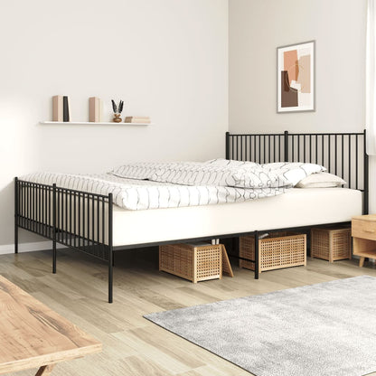 Sleek Black Metal Bed Frame with Footboard, 180x200cm
