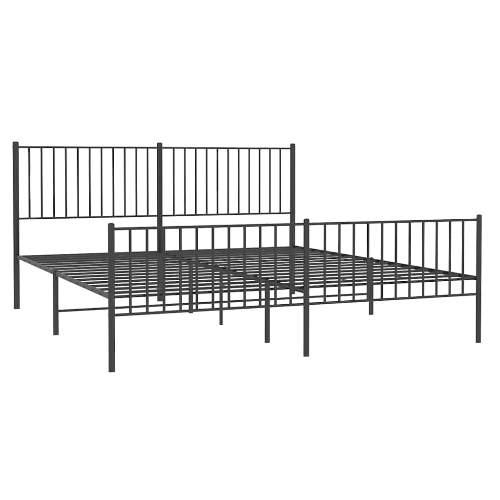 Black Metal Bed Frame with Footboard, No Mattress, 183x213cm