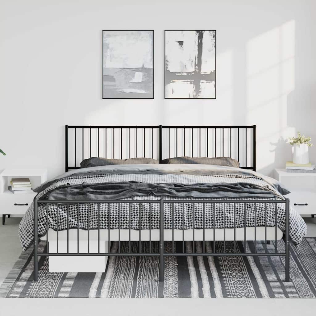 Black Metal Bed Frame with Footboard, No Mattress, 183x213cm