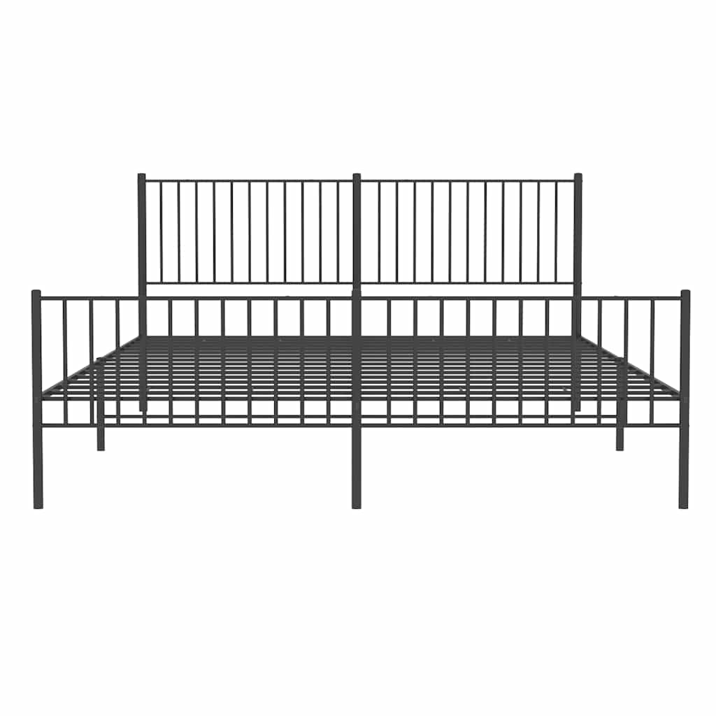 Black Metal Bed Frame with Footboard, No Mattress, 183x213cm