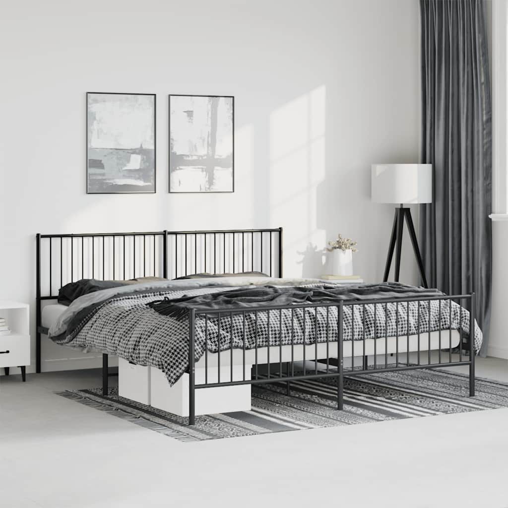 Black Metal Bed Frame with Footboard, No Mattress, 183x213cm
