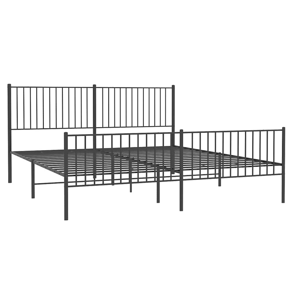 Black Metal Bed Frame with Footboard - No Mattress, 193x203cm
