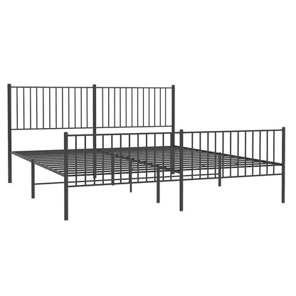 Black Metal Bed Frame with Footboard - No Mattress, 193x203cm