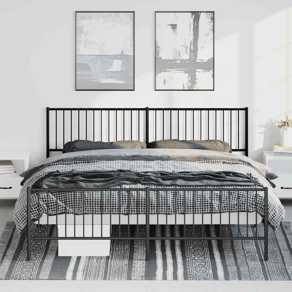 Black Metal Bed Frame with Footboard - No Mattress, 193x203cm