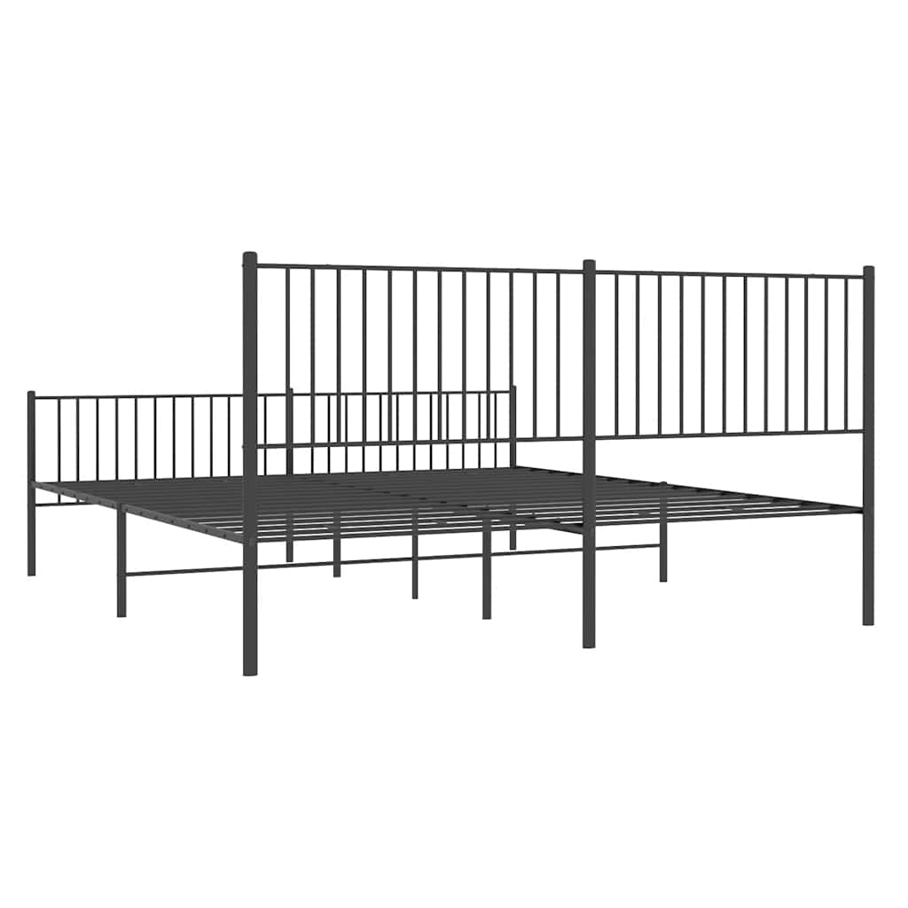 Black Metal Bed Frame with Footboard - No Mattress, 193x203cm