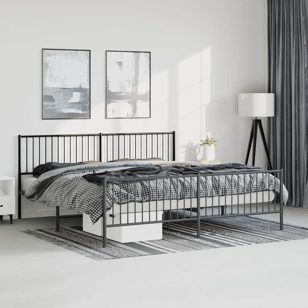 Black Metal Bed Frame with Footboard - No Mattress, 193x203cm