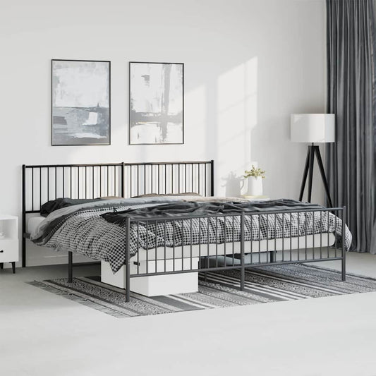 Black Metal Bed Frame with Footboard - No Mattress, 193x203cm