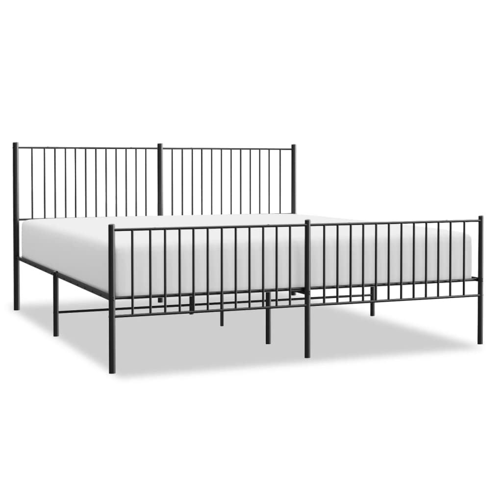 Black Metal Bed Frame with Footboard 200x200cm - No Mattress Included
