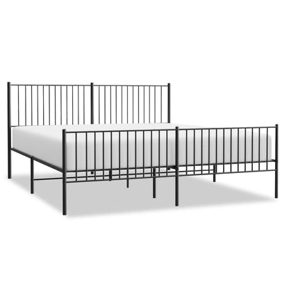 Black Metal Bed Frame with Footboard 200x200cm - No Mattress Included
