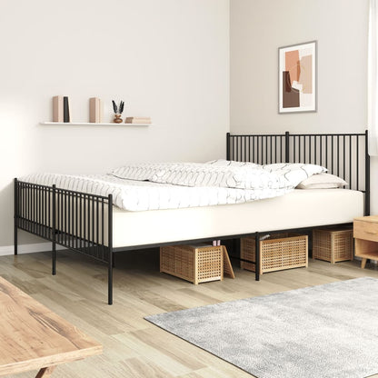 Black Metal Bed Frame with Footboard 200x200cm - No Mattress Included