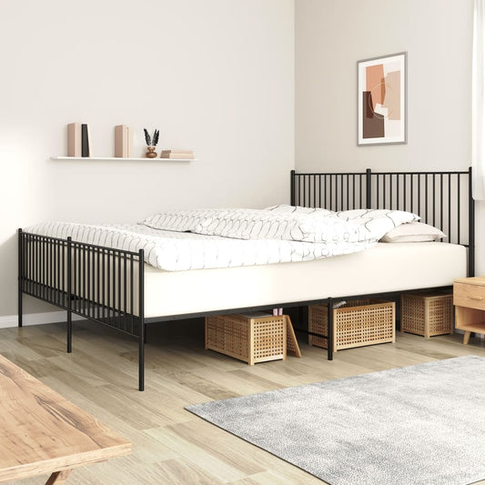 Black Metal Bed Frame with Footboard 200x200cm - No Mattress Included