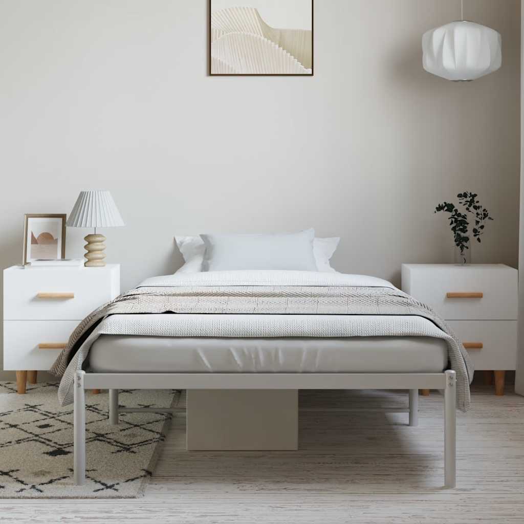 Elegant White Metal Bed Frame, No Mattress, 100x190cm