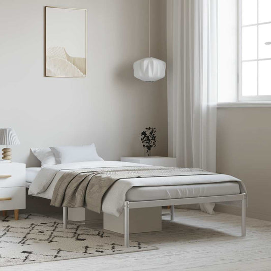 Elegant White Metal Bed Frame, No Mattress, 100x190cm