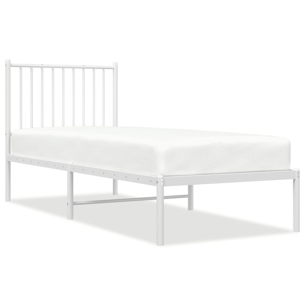 White Metal Bed Frame with Headboard, 75x190cm - No Mattress Included