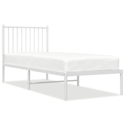 White Metal Bed Frame with Headboard, 75x190cm - No Mattress Included
