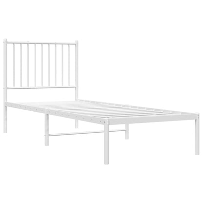 White Metal Bed Frame with Headboard, 75x190cm - No Mattress Included