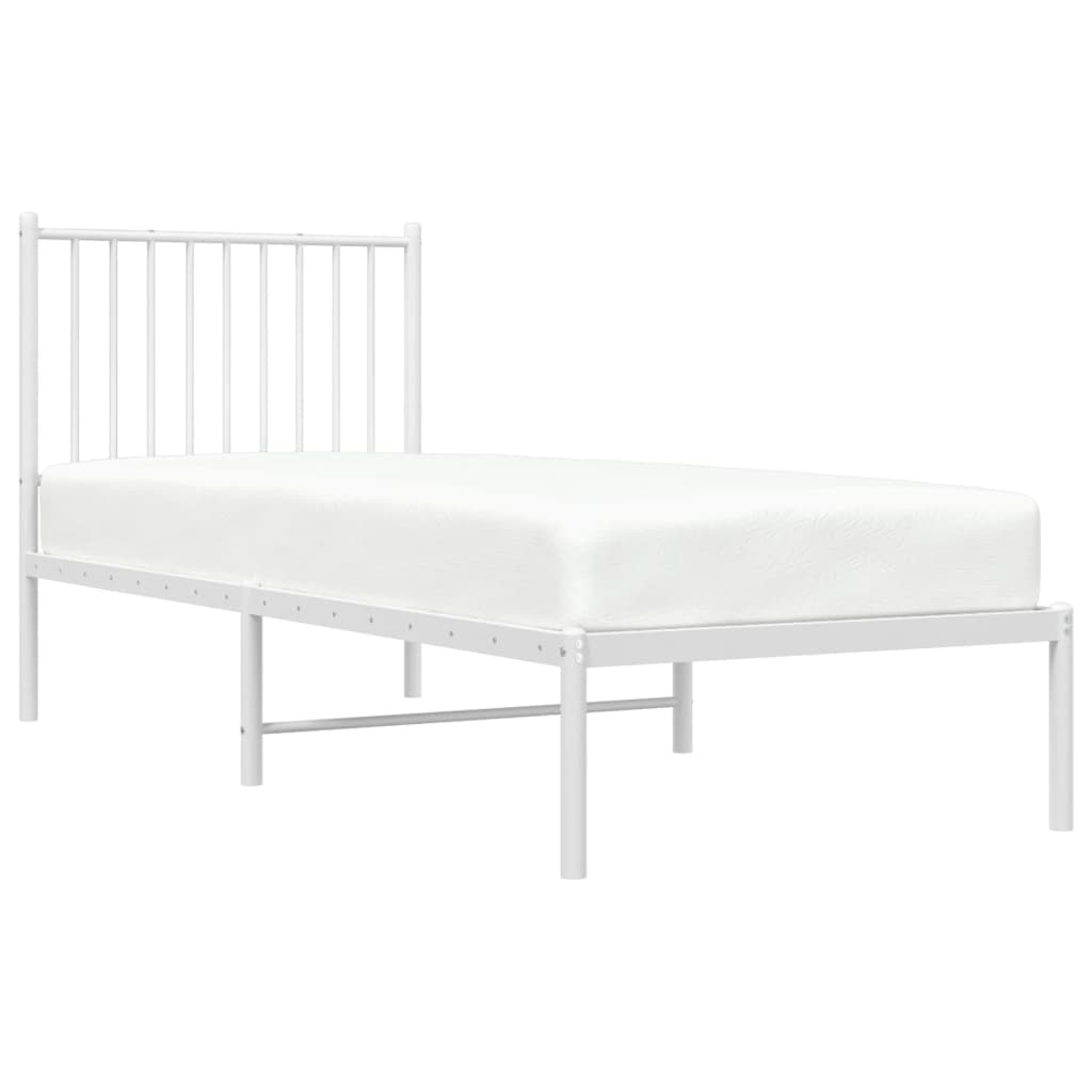 White Metal Bed Frame with Headboard, 75x190cm - No Mattress Included