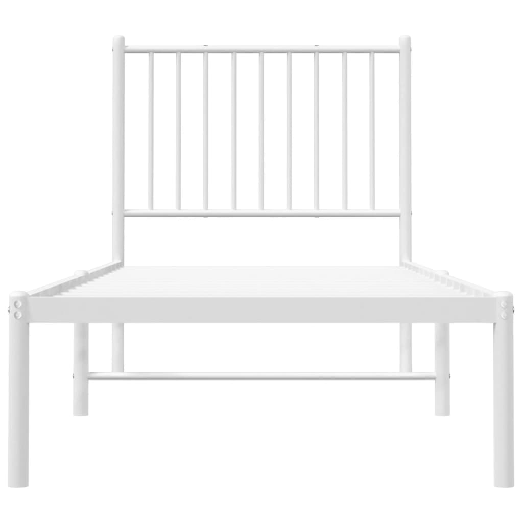 White Metal Bed Frame with Headboard, 75x190cm - No Mattress Included