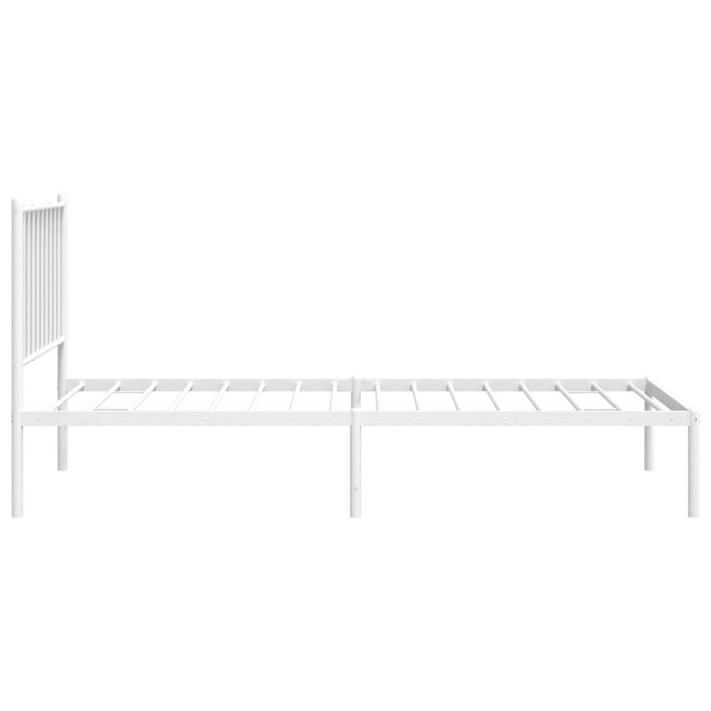 White Metal Bed Frame with Headboard, 75x190cm - No Mattress Included