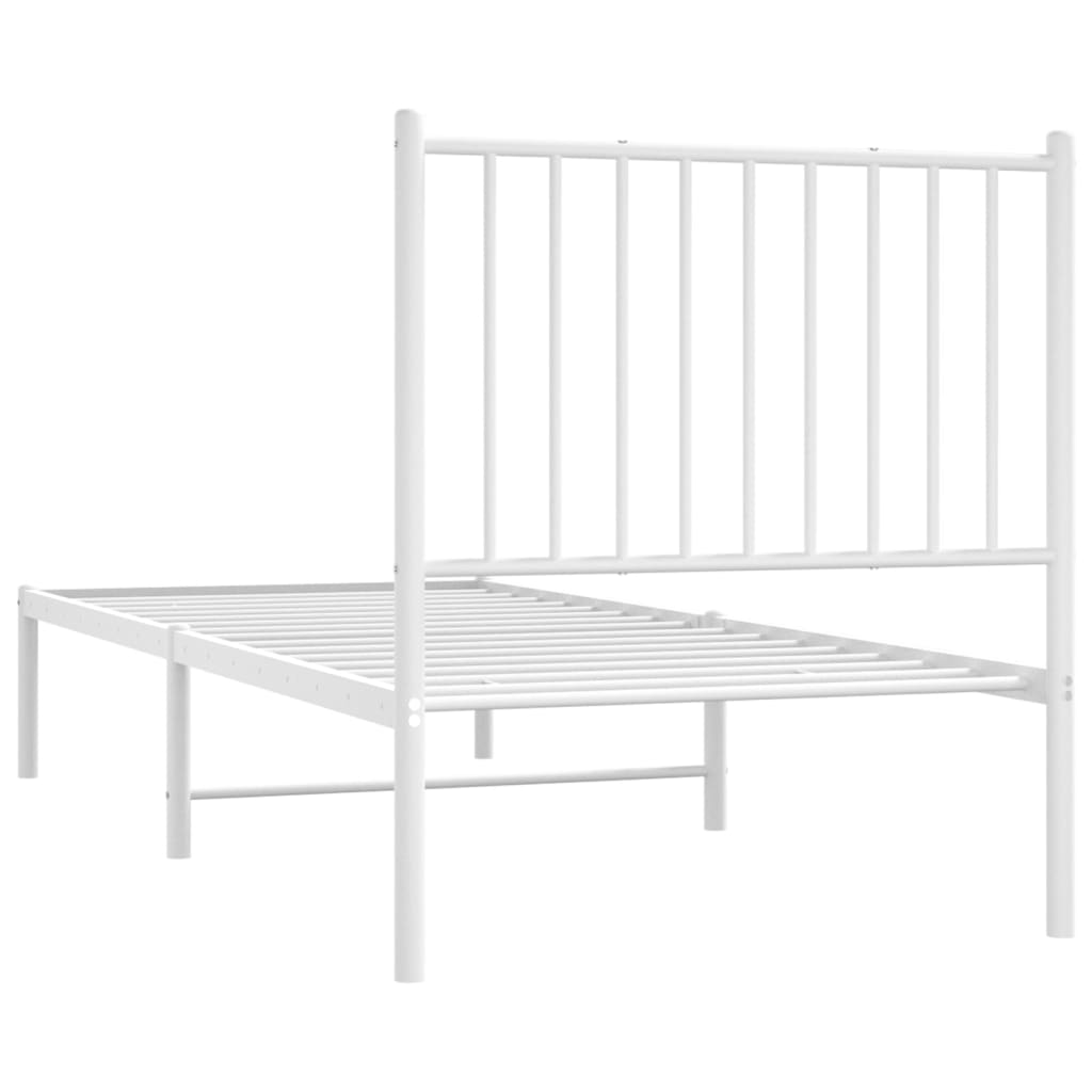 White Metal Bed Frame with Headboard, 75x190cm - No Mattress Included