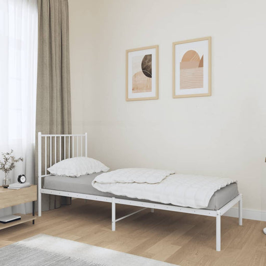 White Metal Bed Frame with Headboard, 75x190cm - No Mattress Included
