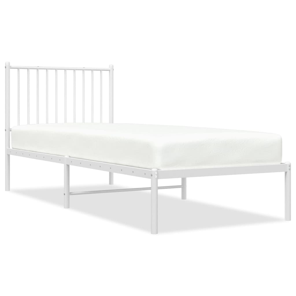White Metal Bed Frame with Headboard 80x200cm - Sturdy & Stylish