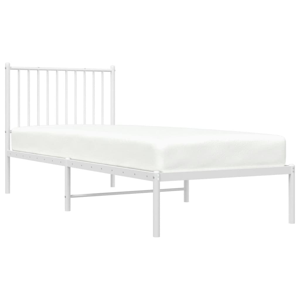 White Metal Bed Frame with Headboard 80x200cm - Sturdy & Stylish