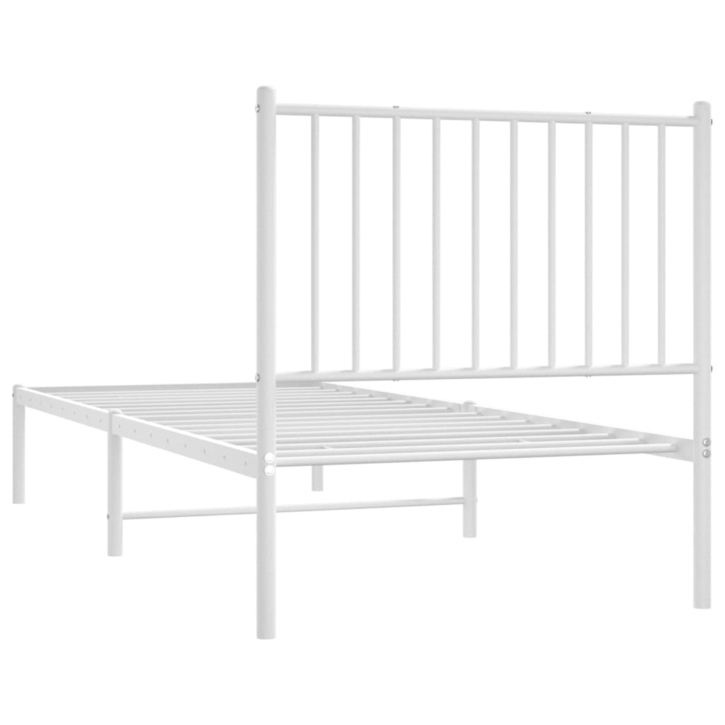 White Metal Bed Frame with Headboard 80x200cm - Sturdy & Stylish