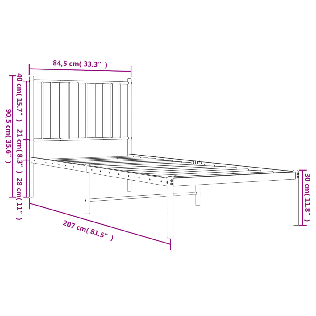 White Metal Bed Frame with Headboard 80x200cm - Sturdy & Stylish