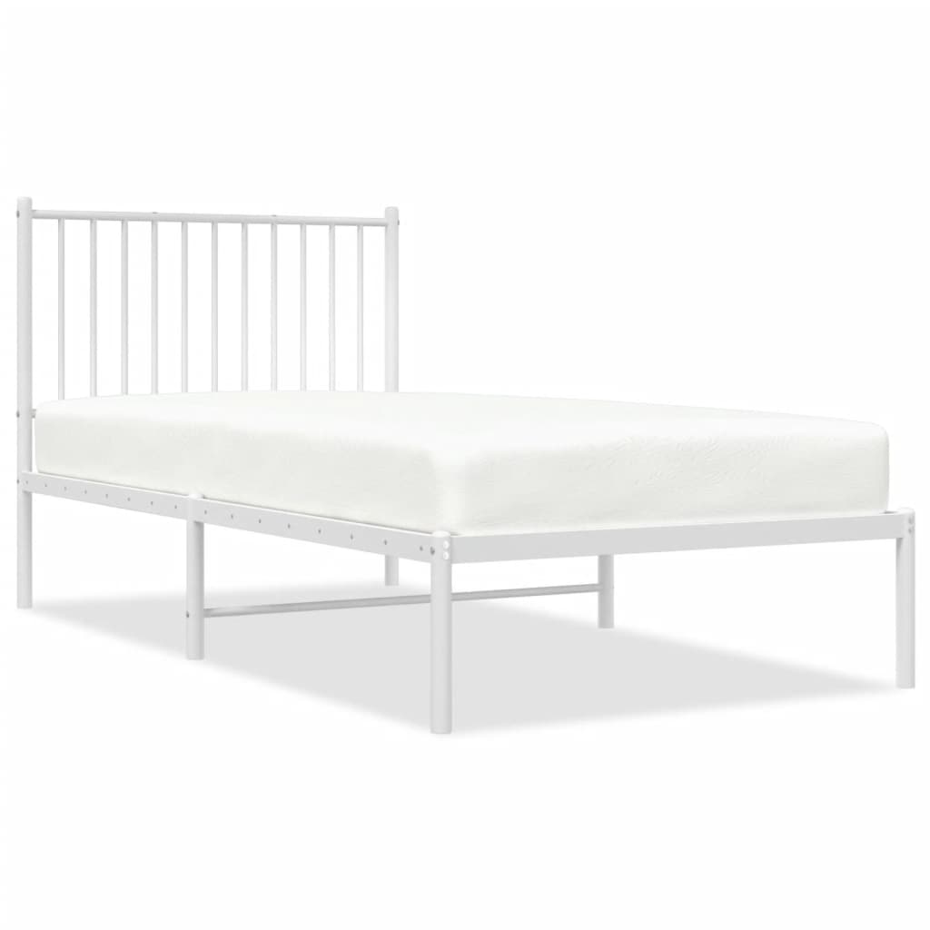 White Metal Bed Frame with Headboard - 90x190cm (Mattress Not Included)