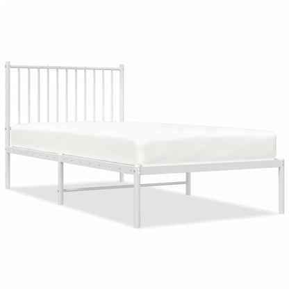 White Metal Bed Frame with Headboard - 90x190cm (Mattress Not Included)