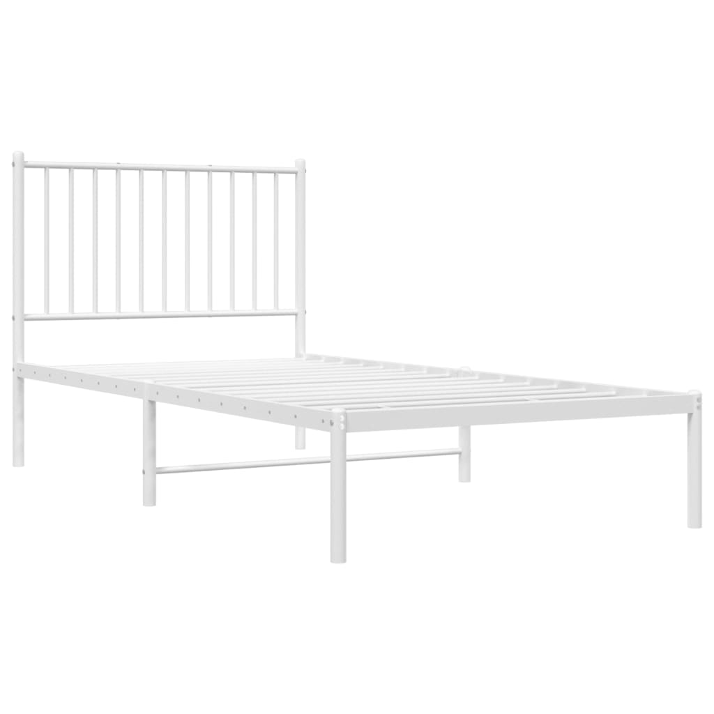 White Metal Bed Frame with Headboard - 90x190cm (Mattress Not Included)