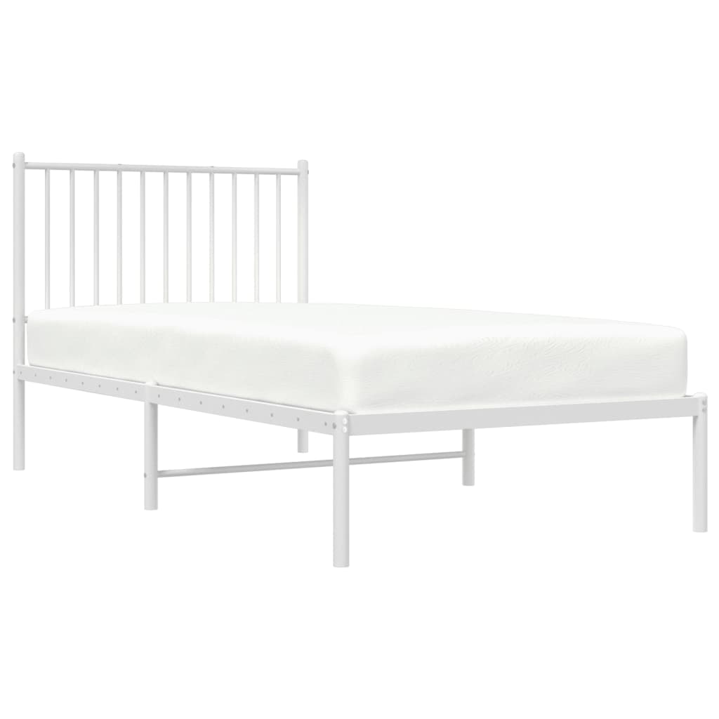 White Metal Bed Frame with Headboard - 90x190cm (Mattress Not Included)
