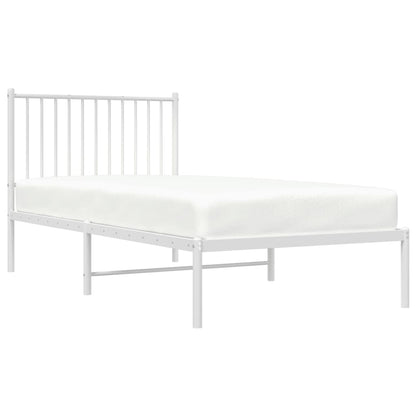 White Metal Bed Frame with Headboard - 90x190cm (Mattress Not Included)
