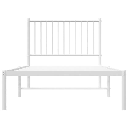 White Metal Bed Frame with Headboard - 90x190cm (Mattress Not Included)