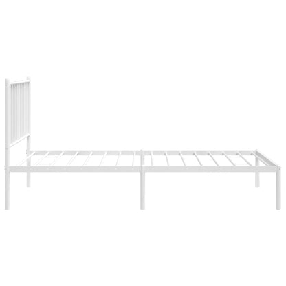 White Metal Bed Frame with Headboard - 90x190cm (Mattress Not Included)