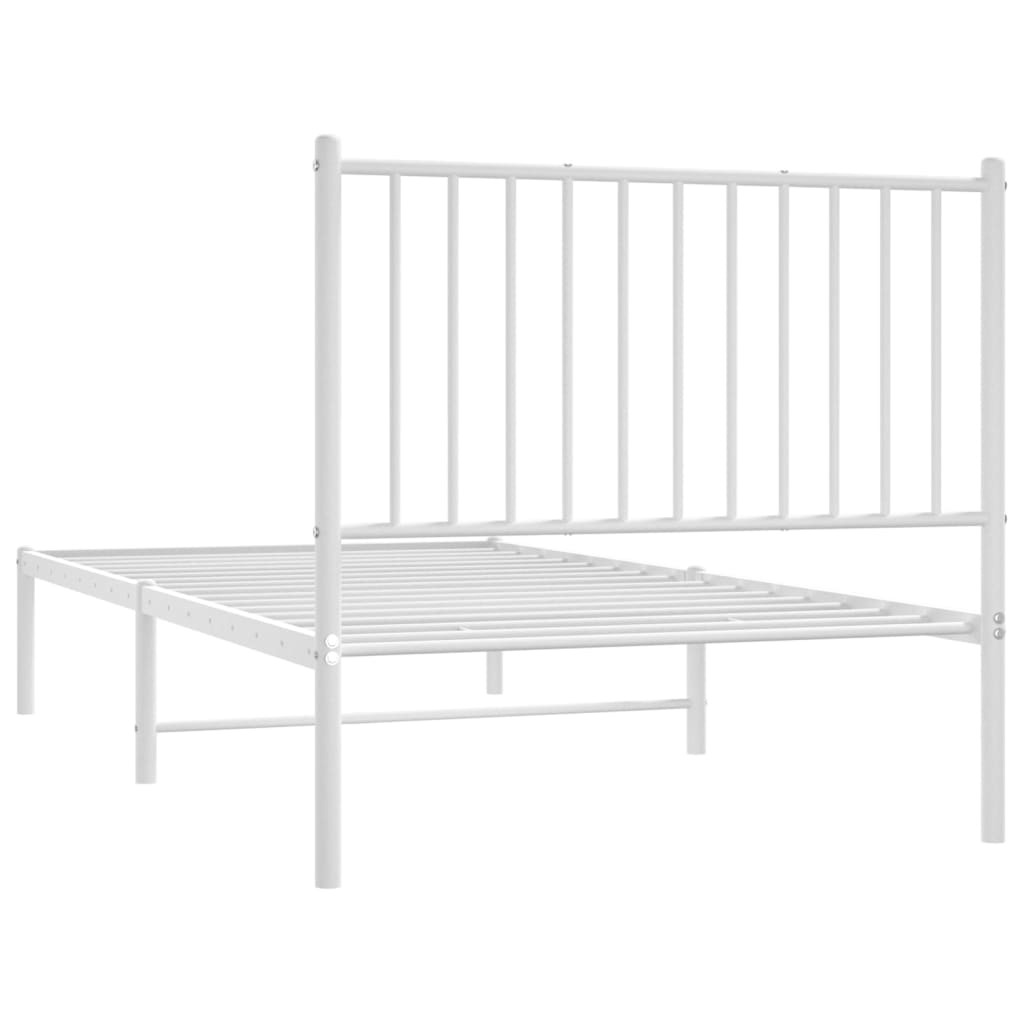 White Metal Bed Frame with Headboard - 90x190cm (Mattress Not Included)
