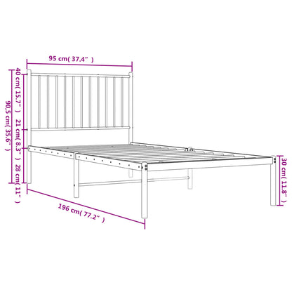 White Metal Bed Frame with Headboard - 90x190cm (Mattress Not Included)