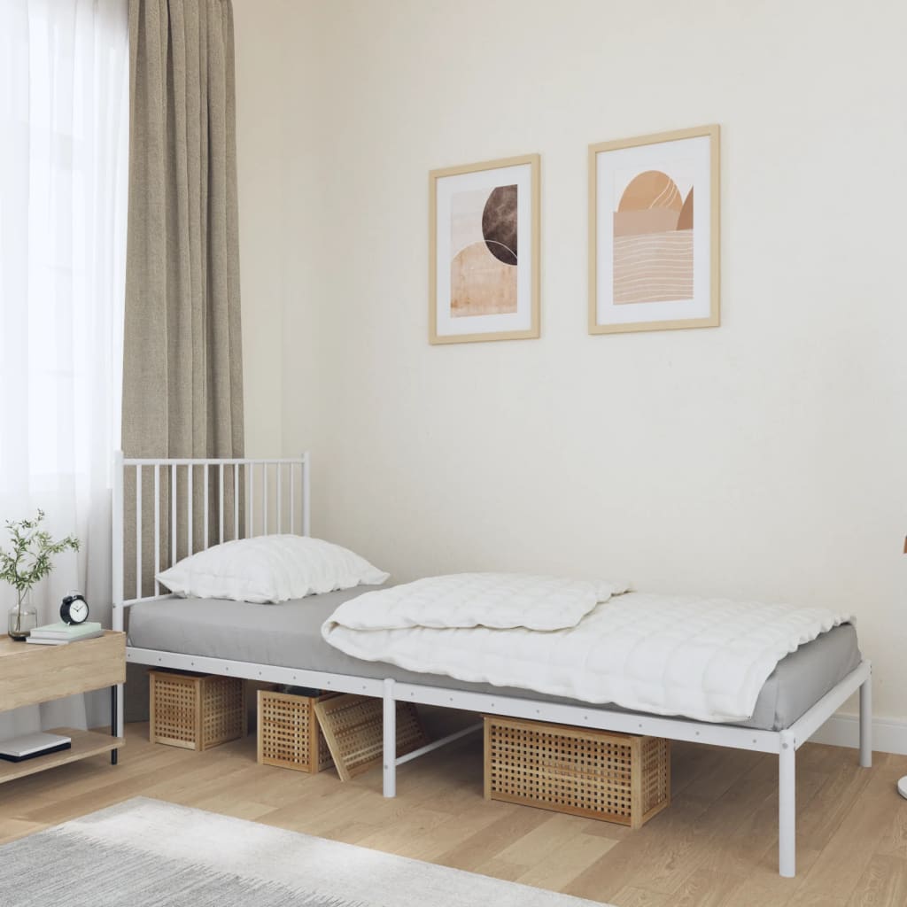 White Metal Bed Frame with Headboard - 90x190cm (Mattress Not Included)