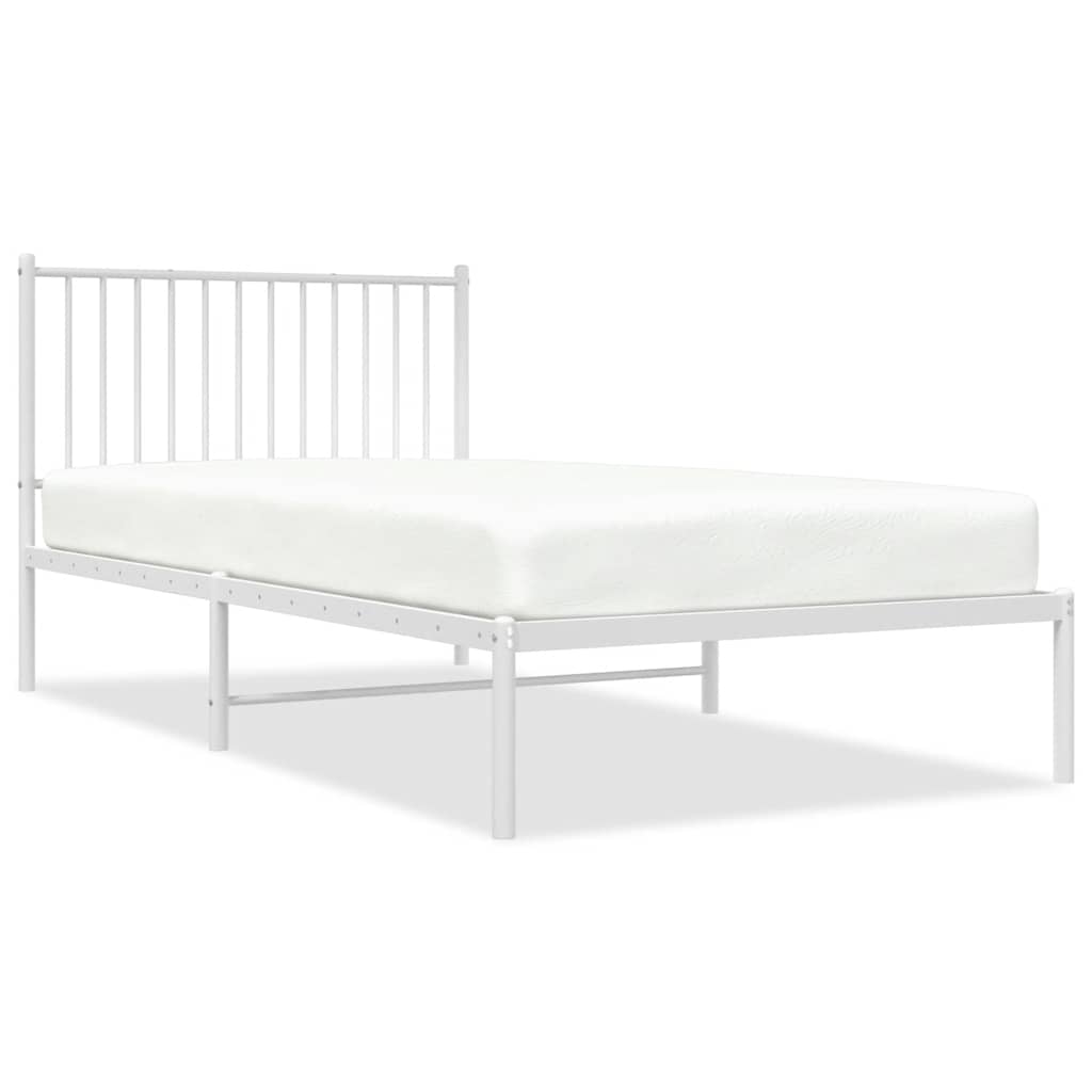 White Metal Bed Frame with Headboard - 100x200cm, No Mattress