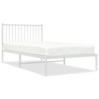 White Metal Bed Frame with Headboard - 100x200cm, No Mattress