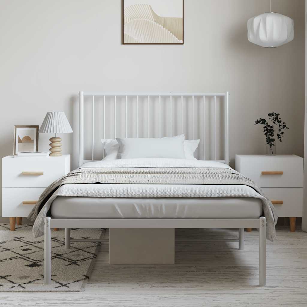 White Metal Bed Frame with Headboard - 100x200cm, No Mattress